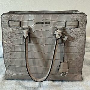 Michael Kors Silver Crocodile-Embossed Satchel